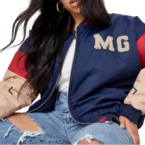 Missguided Plus Boston Varsity Bomber Jacket - Picture 1 of 5